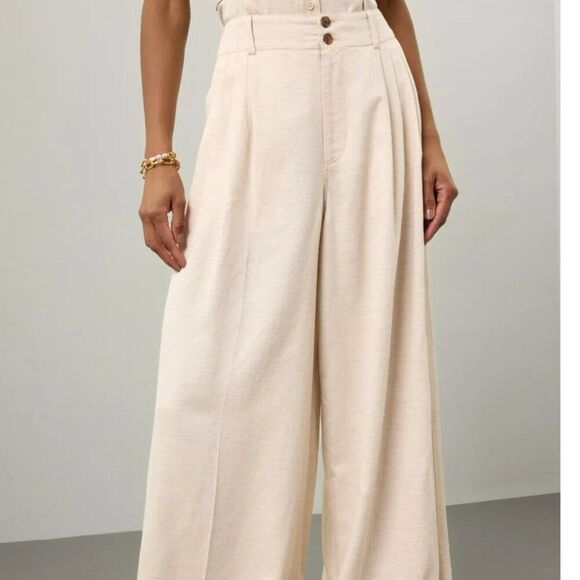 CECE Natural linen wide leg trousers size 6 EUC - Picture 1 of 9